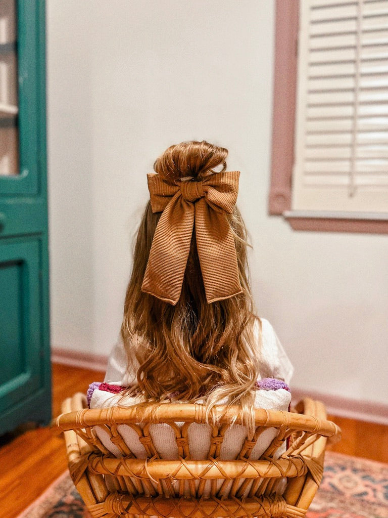 Tan Jan Waffle Knit Puff Bow